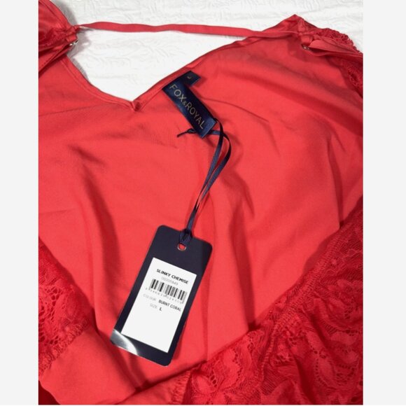 Fox & Royal Lace Chemise Size 18 Burnt Coral Slinky Nightgown NWT - Picture 9 of 13